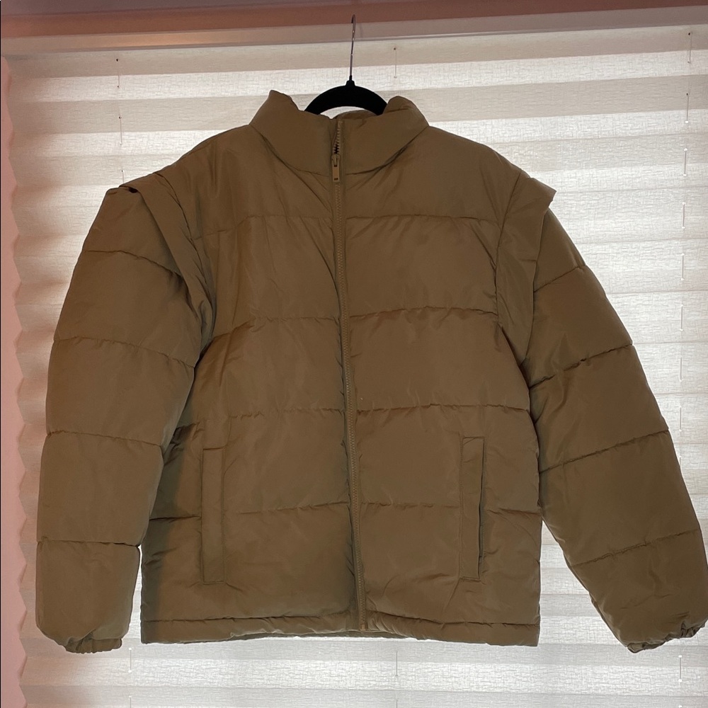 Weworewhat 2 + 1 Tan Puffer Jacket/Vest